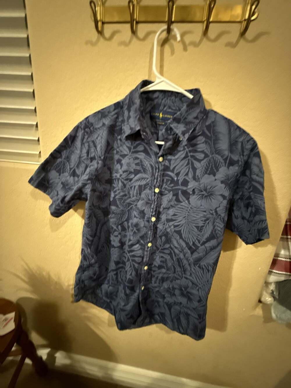 Ralph Lauren Classic Fit Tropical Floral Short Sleeve Shirt Size M Blue